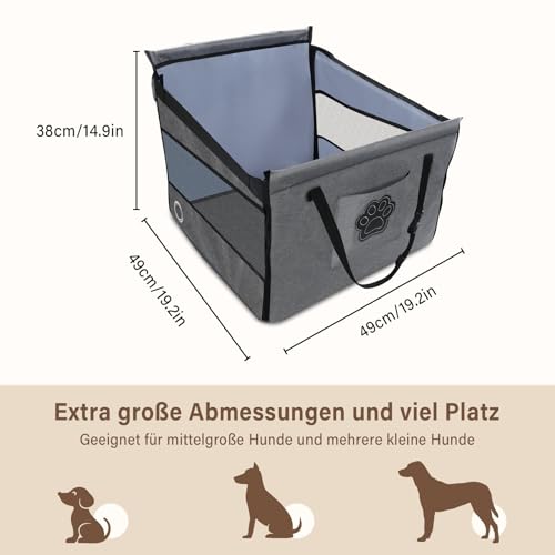 Hunde Autositz für kleine & mittlere Hunde – Wasserdichter Hundesitz Auto Rückbank mit Netzfenster & Sicherheitsgurt – Faltbarer Hundekorb Auto für Jede Fahrzeuggröße