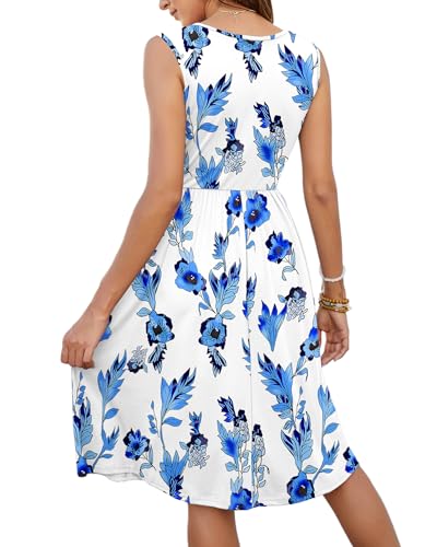 Image of MOLERANI Women Summer Dresses Sleeveless Casual Loose Swing Button Down Midi Dress with Pockets