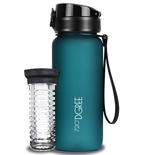 Preisvergleich Produktbild 720°DGREE Trinkflasche uberBottle softTouch +Früchtebehälter - 650ml - BPA-Frei - Auslaufsichere Wasserflasche für Kinder, Schule, Uni, Sport, Fitness - Tritan Sportflasche - Leicht & Bruchsicher