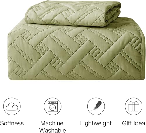 Image of BSB HOME 100% Cotton Ultrasonic 280 Tc Solid King Size Quilted Bed Cover /Bedspread /Rajaai with 2 Pillow Case, (Luxurious, Olive Green or Pastle Green, 90X100 Inches, 254X228 cm)