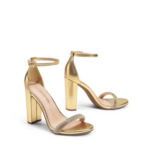 DREAM PAIRS DREAM PAIRS Women's Hi-Chunk High Heel Pump Sandals,Size 9,Gold-Rhinestone,HI-CHUNK