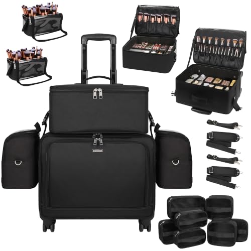 TANTO Rolling Makeup Train Case with 7 Pouches