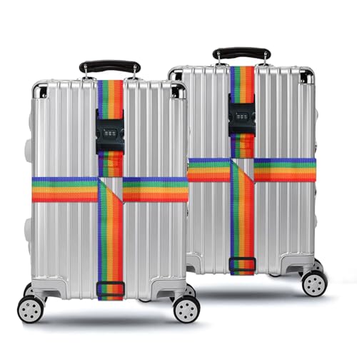 Image of 2 Pcs Travel Luggage Straps with Combination Lock, Adjustable Suitcase Trips Packing Belts with Buckle,Luggage Cover,Suitcase Covers for Luggage,Luggage Straps for Suitcases(Multicolor)
