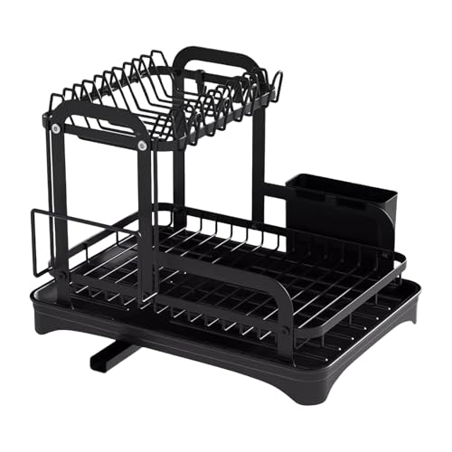 Escurreplatos | Escurridor de platos para encimera de cocina, escurridor de ahorro de espacio con bandeja de drenaje para tazas, tazas, cubiertos, platos, cuencos, mostradores, organizaciones