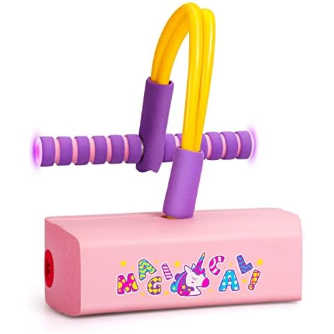INPODAK Foam Pogo Jumper, Foam Pogo Stick for Kids 3 4 5 Years Old, Toddlers Bungee Jumper, Glow Pogo Stick Toy Gift, Party Garden Game for Boys Girls Pink Unicorn Cover