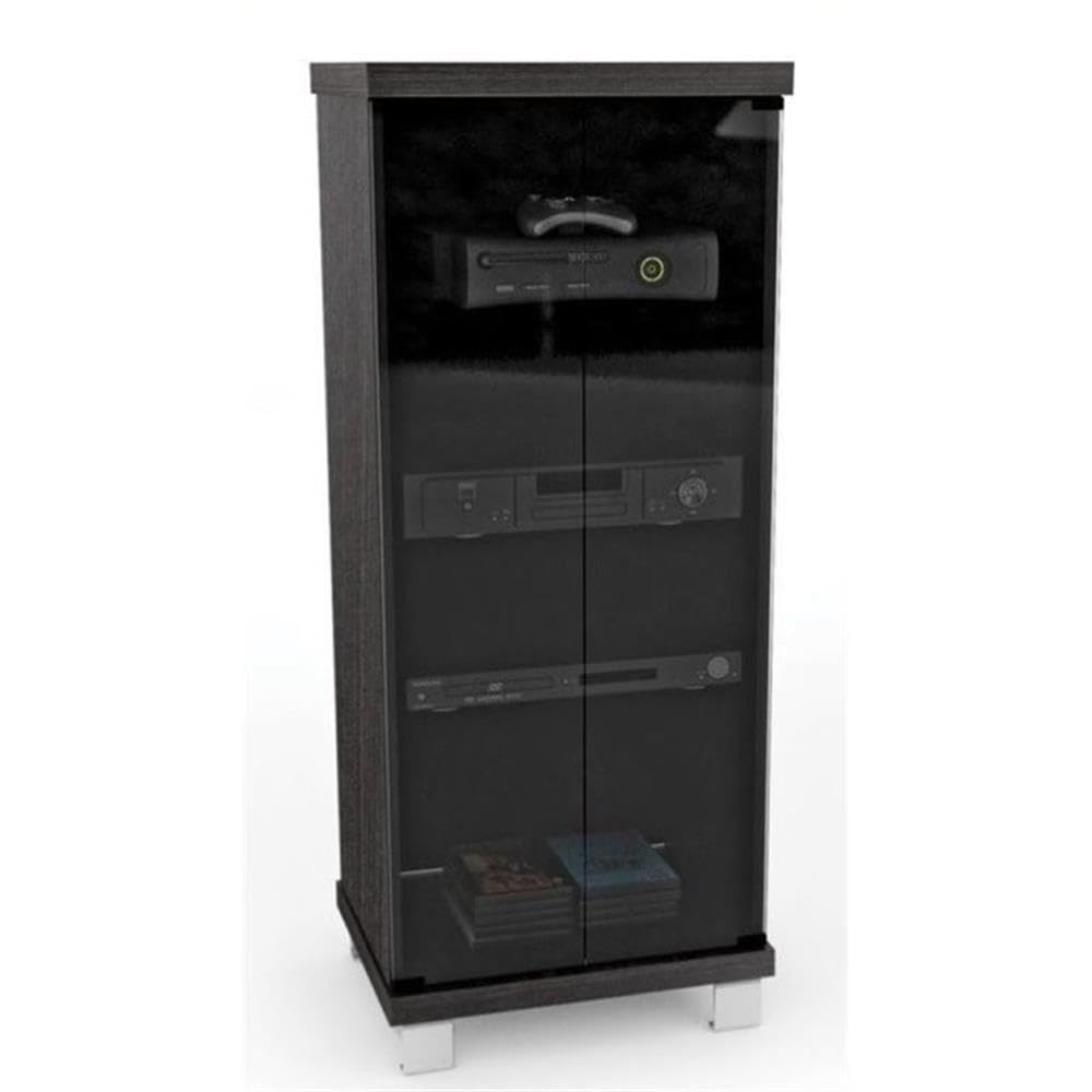 BOWERY HILL Audio Video Media Stand with 4 Shelves, Tall AV Cabinet with Glass Doors, Storage for Entertainment Stereo Components for Living, Gaming, Recording Room