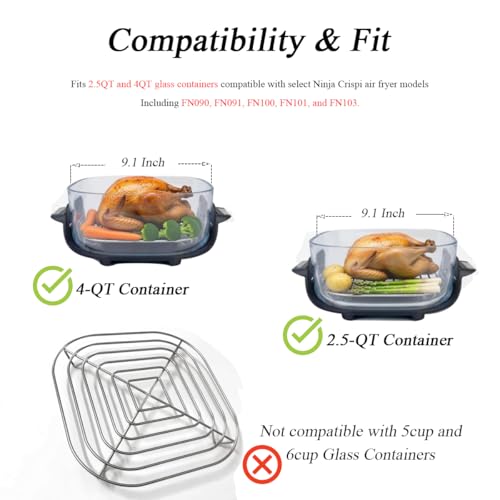 Image of Stainless Steel Crisper Rack Compatible with Ninja Crispi Air Fryer FN101 for 2.5QT & 4QT Container, Cooking Rack Fits Ninja Crispi Accessories for Cooking, Baking, Food Grade & Dishwasher Safe