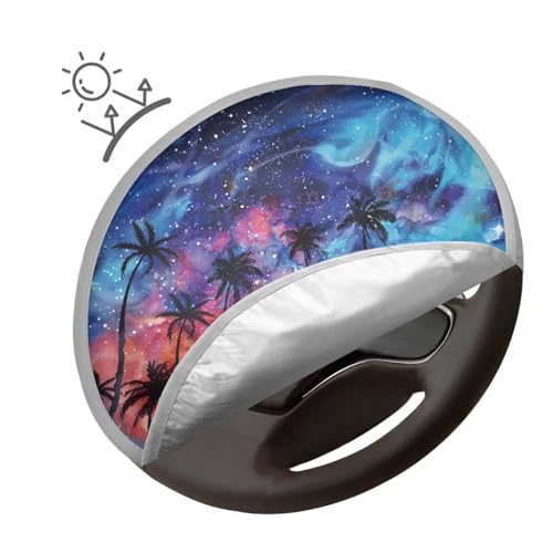 Image of Palm Tree Steering Wheel Cover Sunshade Reflect UV Sun and Heat Car Interior Sunshade Easy Installation Auto Interior Protector Universal for Cars Truck SUV Van