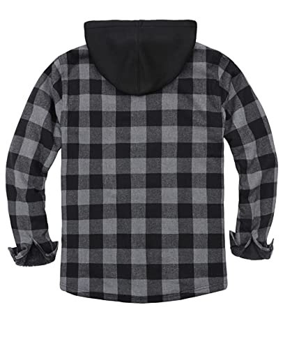 Image of ZENTHACE Mens Sherpa Lined Flannel Shirt Jacket with Hood,Full Zip