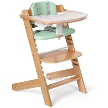 Cowiewie 3-in-1 Convertible Natural Wooden High Chair for Babies & Toddlers 3-Tier Remove & 2 Adjustable Wood Tray & 8 Levels Adjustable, 2 Waterproof Cozy Cushions Green