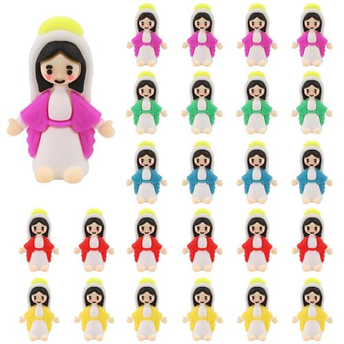 JOFONY 30PCS Little Virgin Mary Figurines Mini Virgin Mary Dolls Bulk Little Figures to Hide and Seek Sunday School Easter Eggs Stuffers Baptism Gift Religious Party FavorsMulticolor