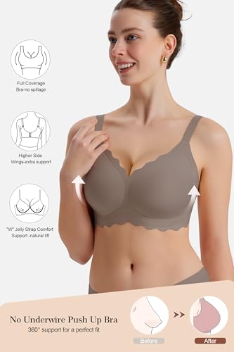 Womens Full Coverage Wire Free Bra - Plus Size Bras with Support and Lift Scalloped Everyday Comfort Bralettes