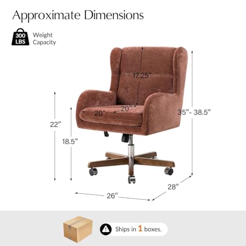 Image of HULALA HOME Modern Swivel Office Chair with Solid Wood Base, Rust | 360 Swivel Executive Task Chair with Button-Tufted, Adjustable Height Wingback Desk Chair, Wide Seat Computer Chair for Home