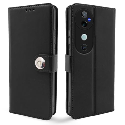 Image of Pikkme Flip Cover Leather Finish | Inside TPU with Card Pockets | Wallet Stand and Shock Proof | Complete Protection Button Flip Case for Vivo V40 5G / V40 Pro 5G / T3 Ultra 5G (Black)