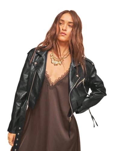 Stylish and Edgy Women's Black PU Faux Leather Crop Jacket with Belt - Perfect for Fall and Winter![ /BASLIK]