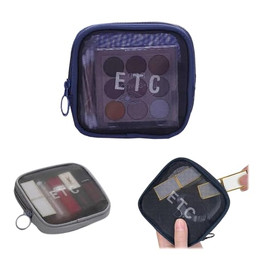 Necessaire Feminina Maquiagem Pequena em Nylon DT2412A-Azul. Ideal para Organizar Cosméticos, Remédios, Chaves e Produtos de Higiene Pessoal na Bolsa.