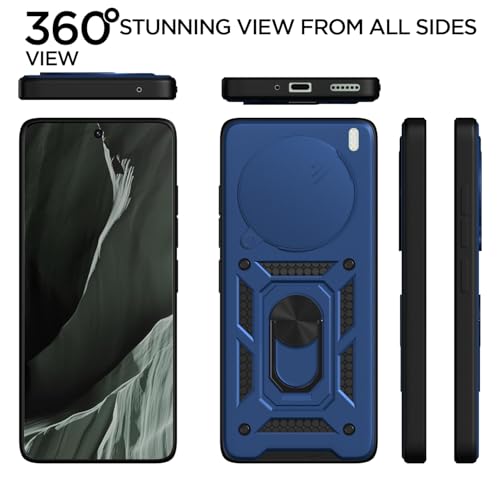 Image of Pikkme Back Cover for Vivo X200 5G | D10 Tough Armor | 360 Protection Case | Sliding Camera Shield Cover & Ring Holder Stand Bumper Case (Blue)