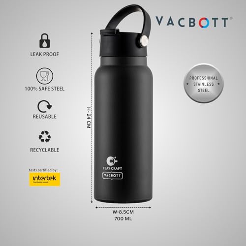 Image of CLAY CRAFT VACBOTT Phantom Double Walled |18 Hour Hot and 24 Hours Cold Water Bottle Vacuum Insulated|Flask Bottle 700ML, 1 Pcs|Easy to Carry|Hiking|Travel Bottle|BIS Certified|1 Year Limited Warranty