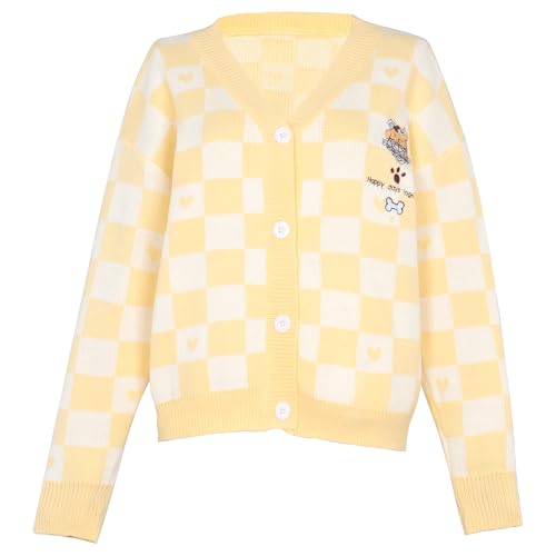 Image of Kawaii Cartoon Cardigan Sweaters for Women Girls Long Sleeve Open Front Knit Cardigans JK School Uniform, Yellow, S