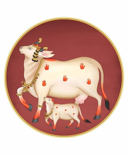 Image of SAF Large Round Pichwai Cow Wall Painting with golden frame Vinyl Sparkle laminated||Home decor Painting,Living Room, Bedroom,Office Room Decor - Painting for Wall Decoration GR-05