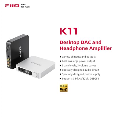 Image of FiiO K11 Desktop 1400W Power Balanced Headphone DAC & Amplifier 384kHz /24Bit DSD256 for Home Audio /PC 6.35mm /4.4mm /RCA /Coaxial /Optical (Silver)