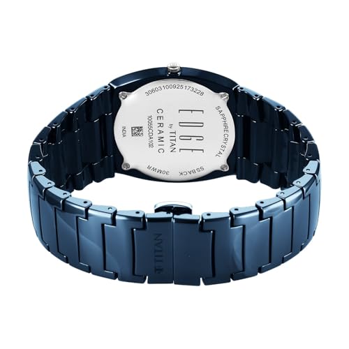 Image of EDGE Titan Fumage Quartz Analog with Blue Dial Blue Ceramic Strap Watch for Men - 10055QC01