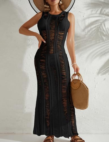 Bsubseach Crochet Cover Up for Women Knit Swimsuit Coverups Hollow Out Sleeveless Swim Coverup Summer Beach Dress3