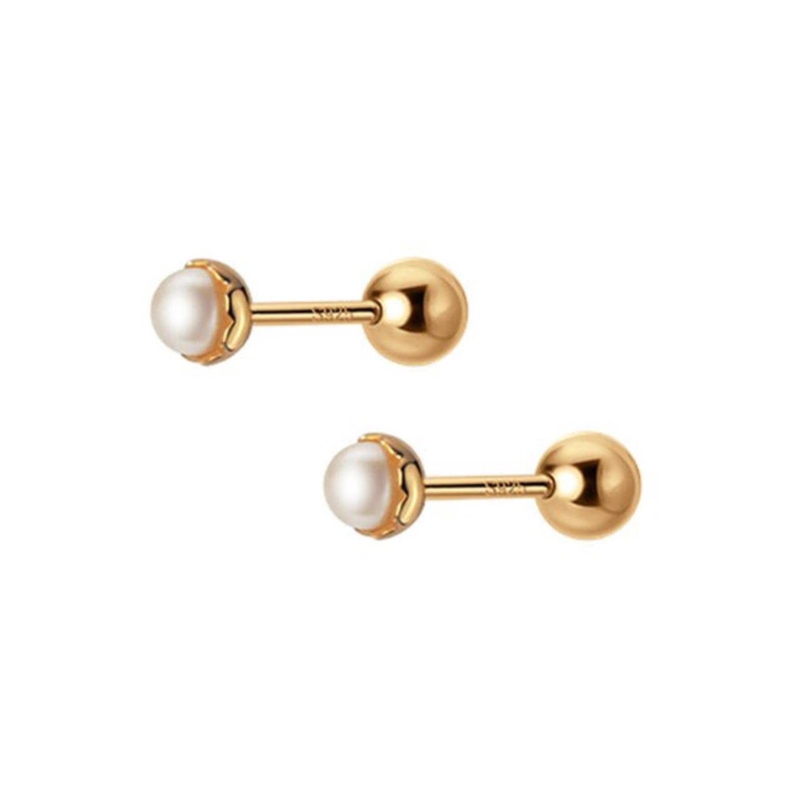 LAYCHEN Real 925 Sterling Silver Freshwater Pearl Screw Stud Earring For Women Wedding Party Mini Minimalist Jewelry