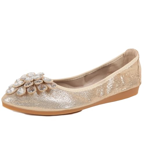 Flats Shoes for Women Rhinestone Wedding Ballerina Shoes Foldable Sparkly Comfort Slip on Flat Dressy Flats2