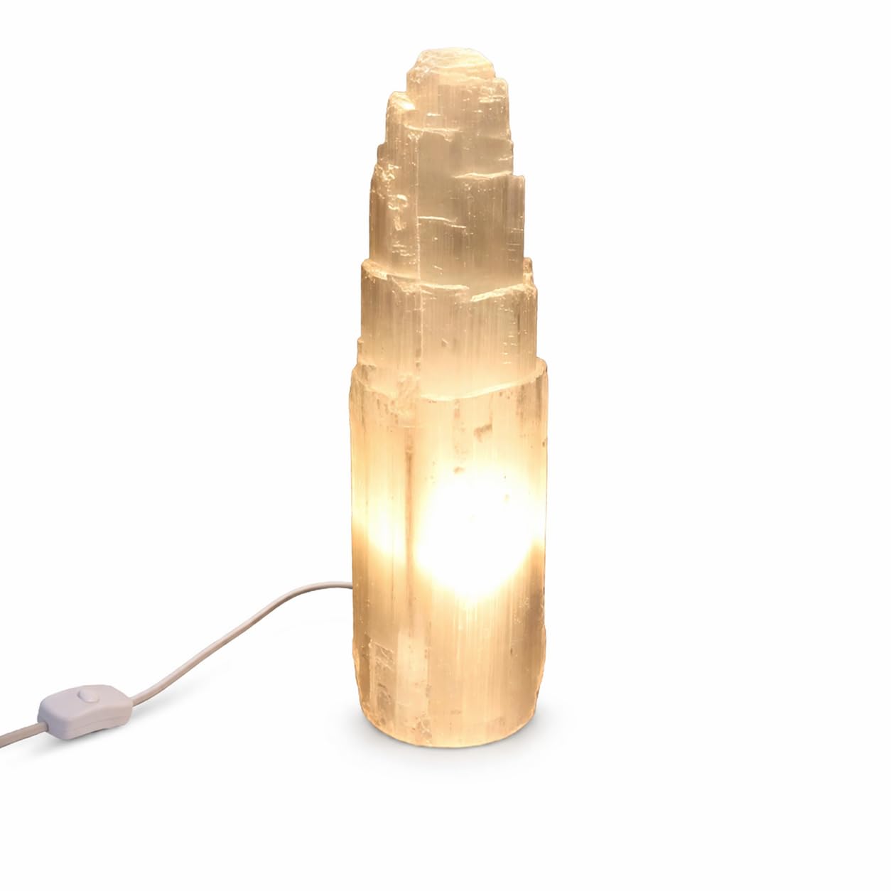 GSG Selenite Crystal Tower Lamp 20cm - Natural Polished Selenite Crystal Mountain Tower Lamp in 4 Sizes Perfect Lamps for Living Room for Healing, Meditation & Gift & for Home Decor/Room Decor