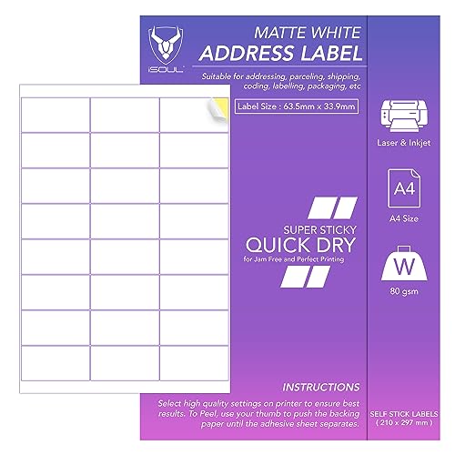 Address Labels, Self Adhesive Labels, 8 Labels Per A4 Sheet, 800 Labels | 99.1 x 67.7mm Matte Sticker Label Paper | Printable Sticky Back | Inkjet & Laser Printing | 100 Sheet, 8 Labels Per Page