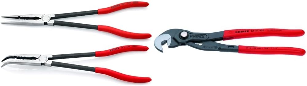 KNIPEX Tools - 2 Piece Extra Long Needle Nose Pliers Set With Keeper Pouch (28 71 280, 28 81 280 and 9K 00 90 12 US) (9K0080128US) & - 87 41 250 RAP Tools - Raptor Pliers (8741250) Red 10 inches
