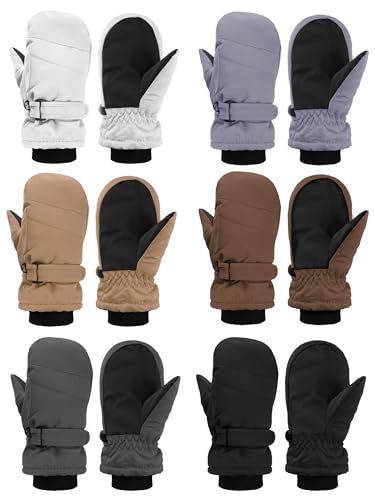Image of Newcotte 6 Pairs Winter Ski Mittens Kids Waterproof Warm Snow Gloves for Boys Girls Cold Weather Outdoor Activities