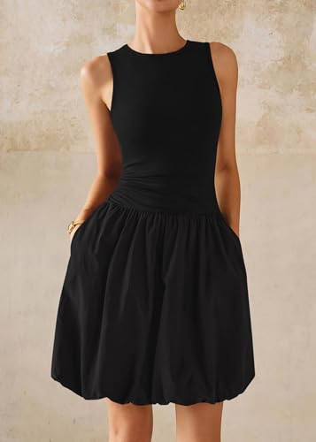 KIRUNDO Summer Bubble Dress for Women 2025 Casual Mini Spring Bodycon Cocktail Dresses Sleeveless Drop Waist Sundress Beach4