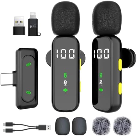 Wireless Lavalier Microphone with LED Display, Mini Lapel Mic，Wir...
