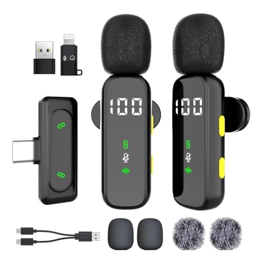 Micrófono Lavalier inalámbrico con pantalla LED, mini micrófono de solapa, micrófono inalámbrico para iPhone, Android, iPad, para grabación de video, transmisión, entrevista, Vlog, Tiktok, Youtube