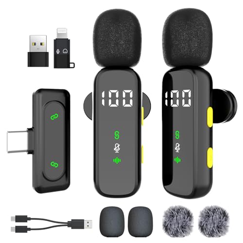 Wireless Lavalier Microphone with LED Display Mini Lapel MicWireless Microphone for iPhone Android iPad for Video Recording Streaming Interview Vlog Tiktok Youtube