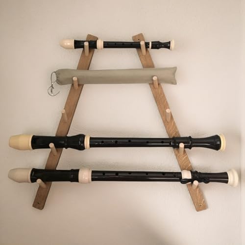 DAUCHVNY Flute Wall Mount Stand, Wooden Flute Stand for Long and Short Flutes, Display and Storage Stand for Flutes, Wall-Mounted Musical Instrument Stand for All Flutes (Flute Not Included)