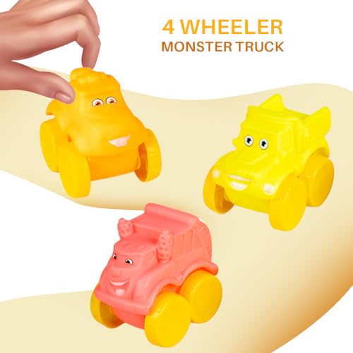 Image of RATNA'S Monster Truck Toys, Cartoon Design 4WD Cars 3 PC | Push Go Truck, For Toddlers Kids, Gift