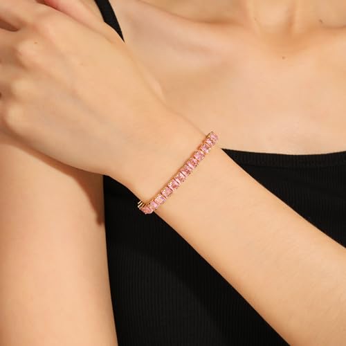Image of 18K Gold-Plated Oval-Cut Cubic Zirconia Tennis Bracelet | 5.9-7.5 inches Multiple Sizes Fashionable Women's Gold Tennis Bracelet