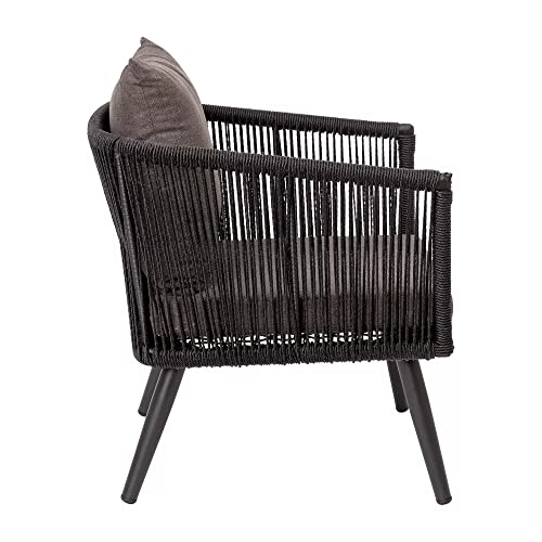 Image of DEVOKO Outdoor and Indoor 4 Seater Sofa with Center Table and Cushion Rope Chairs Set for Garden, Balcony (Black & Dark Grey)