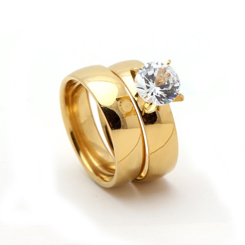 Ginger Lyne Collection Kindall Beautiful 2pcs Stainless Steel Engagement Wedding Ring and Band Set Size 9