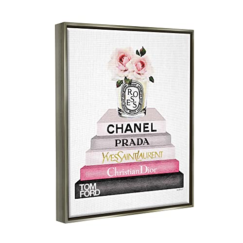 Image of Book Stack Fashion Candle Rose, 24 x 30 Inch Canvas in Floater Frame | Stupell Industries . By Amanda Greenwood . Ready to hang once unboxed . Giftable accent for any room . Made in USA