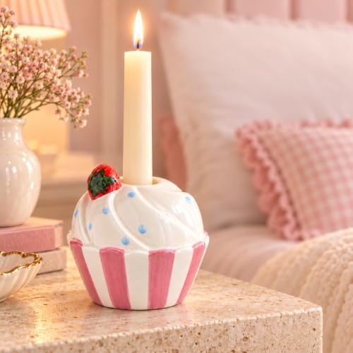 Strawberry Cake Candle Holder, Ceramic Dessert Candle Stand for Home Decor