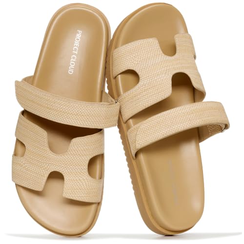 Image of Project Cloud 100% Genuine Leather Sandals for Women Footwear - Stylish Womens Sandals with Plush & Soft Insole - Non-Slip and Water-Resistant Beach Sandals Slides for Women (Mayvy)