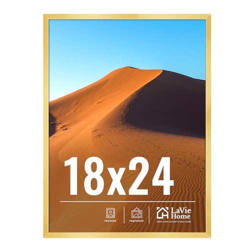 Image of LaVie Home 18x24 Picture Frame for Wall Display, 18x24 Gold Picture Frame with HD Plexiglas, 18 x 24 Poster Frame 1 Pack, Display Frame for Vertical or Horizontal, Classic Collection