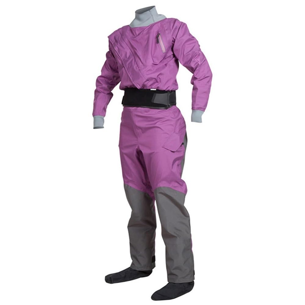Trockenanzug for Damen, mit Latex-Dichtung, Paddel-Trockenanzug in kaltem Wasser, 4-lagiger, atmungsaktiver, wasserdichter Kajak-Trockenanzug aus Stoff mit Latex an Hals und Handgelenk(Purple,Medium)