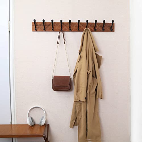 SKOLOO Coat Rack Wall Mount, Antique Wooden Carved- X Cross Coat Hook, Wall Coat Hanger with 10 Hooks for Hanging Coats Hats - Image 4