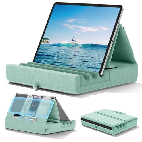 KDD Tablet Pillow Holder, Foldable iPad Stand for Lap, Bed and Desk -Tablet Soft Pad Dock with Pocket & Stylus Mount Compatible with iPad Pro 12.9, 10.5, 9.7 Air Mini 6 5 4 3, E-Reader by KDD - Used condition - US$23.70