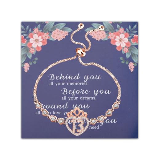 FEELMEM Sweet 13th Birthday Gift Crown Charm Bracelet 13 Year Old Girl Gift For Daughter Cousins Sisters Best Friend